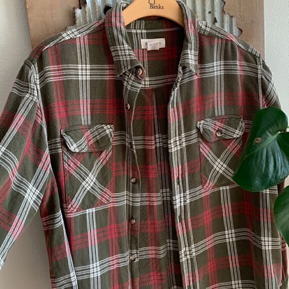 Vintage cozy oversized green plaid boyfriend flannel shirt‎ - Picture 1 of 7